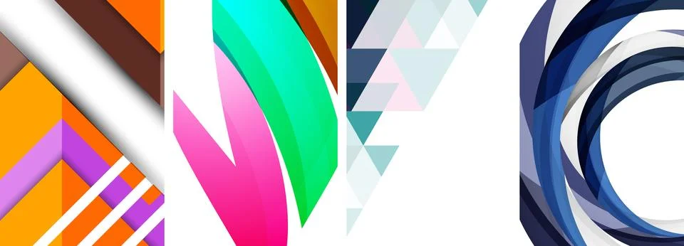 Sleek geometric abstract backgrounds composed of circles, lines, and triangles Stock Illustration