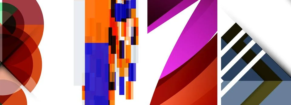 Sleek geometric abstract backgrounds composed of circles, lines, and triangles Stockillustratie