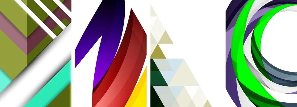 Sleek geometric abstract backgrounds composed of circles, lines, and triangles Stock Illustration
