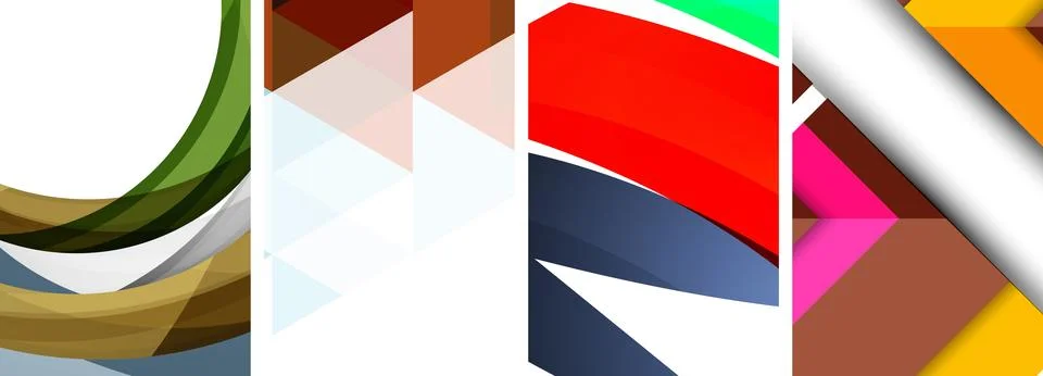 Sleek geometric abstract backgrounds composed of circles, lines, and triangles Stock Illustration
