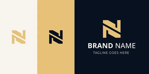 A sleek geometric N logo design in gold and navy tones with brand name and .. Stock Illustration