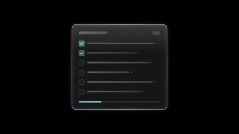 Sleek glass-inspired checklist user interface with soft glowing elements in azur Stock Footage 341306693