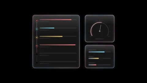 Sleek Glass UI Display Featuring a Threat Timeline with High Medium and Low Seve Stock Footage 341329411