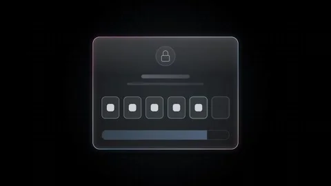 Sleek Glass UI for OTP Entry with 6 Code Slots Featuring a Dark Background and S Stock Footage 341329464
