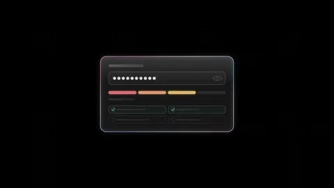 Sleek Glass UI Password Strength Indicator with Animated Colorful Rim Effects on Stock Footage 341329450
