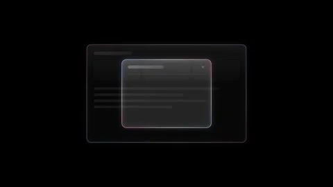 Sleek glass user interface modal featuring a translucent panel with azure and ro Stock Footage 341306878