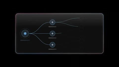 Sleek glass user interface showcasing a lesson tree with flowing connections in Stock Footage 341329490