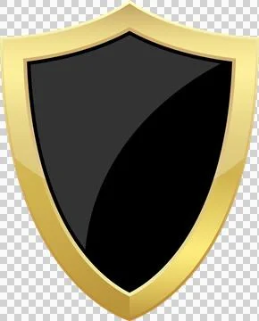 A sleek, glossy shield with a black interior and a reflective golden border.. Stock Illustration