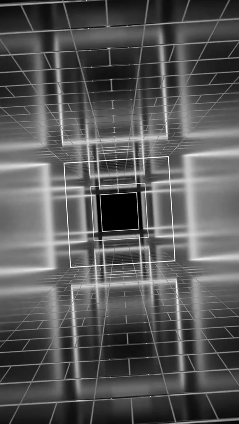 Sleek Grid Tunnel With Converging Lines Indicating Rapid Movement Within Digital Stock Footage 346003095