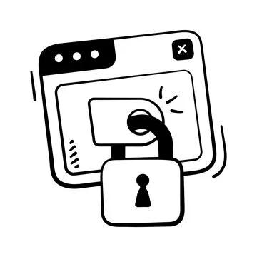 A sleek hand drawn icon showing secure website lock protection. Stock Illustration