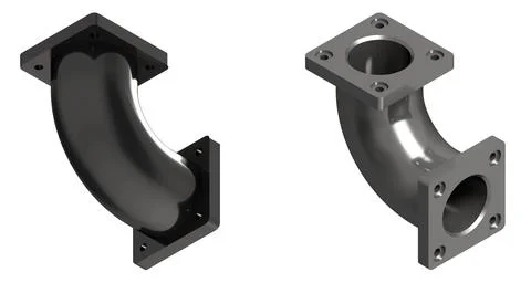 Sleek industrial pipe elbow with flanges for robust engineering solutions -.. Illustrazione stock