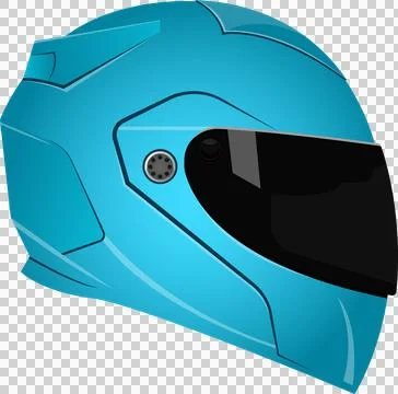 Sleek light blue protective racing helmet with black tinted visor for motor.. Illustrazione stock