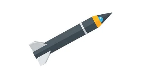 Sleek low poly missile in dark gray with orange tip and white fins, isolate.. Stock Illustration
