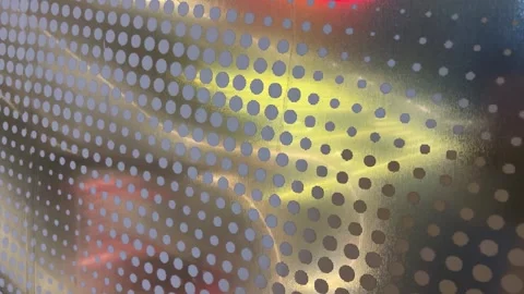 Sleek metal Wall with Reflection of Escalator with Neon Lights, Urban Texture Stock Footage 331413049