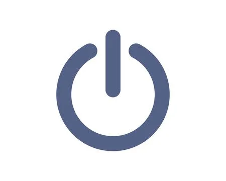 Sleek, minimalist power button icon in muted blue. Perfect for websites, ap.. Illustrazione stock