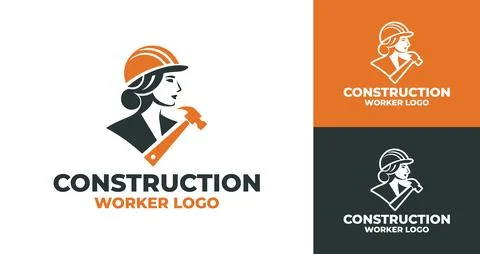 Sleek Modern Construction Worker Logo イラスト素材