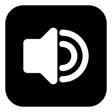 A sleek, modern white speaker icon with curved sound waves on a rounded bla.. Stock Illustration