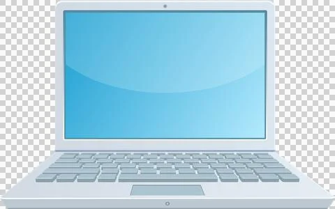 Sleek portable computer with a vibrant blue display, perfect for work or en.. Illustrazione stock