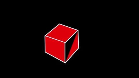 A sleek red geometric cube with a white outlined edge against a dark backgr.. Stock Footage 337567795