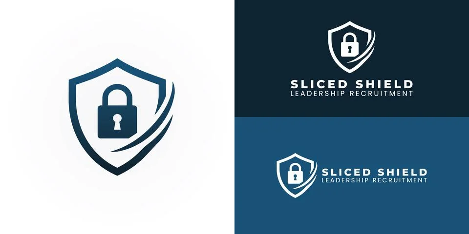 A sleek shield-and-lock icon featuring dynamic curved lines Stockillustratie