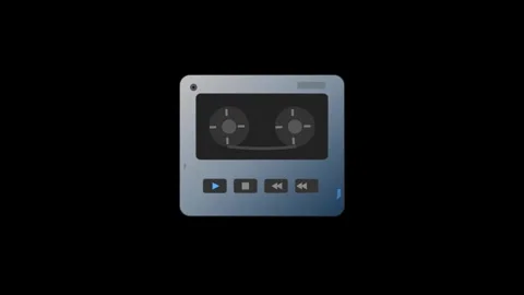 A sleek silver and blue gradient walkman features spinning internal cassett.. Stock-Footage 346202461