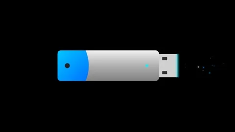 A sleek silver and blue thumb drive features a luminous connector tip with .. Stock-Footage 346202419