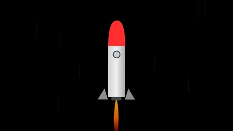 Sleek Silver and Red Rocket Icon Launching Upward with Flickering Flame Tra.. Видео 346006808