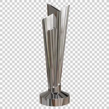 A sleek, silver trophy with a modern, abstract design. Stockfoto's