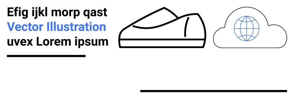 Sleek Sneaker Design with Cloud and Globe Icon, Vector Lines and Sample Text Illustrazione stock