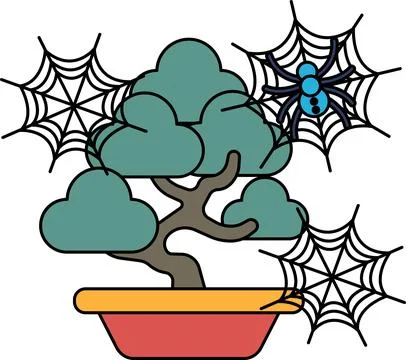 Sleek spiderwebs float above a leafy tree Stock Illustration
