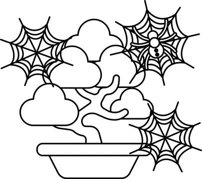 Sleek spiderwebs float above a leafy tree Stock Illustration
