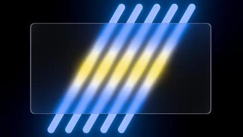 Sleek tech backdrop with five diagonal glowing gradient lines behind a froste Stock Illustration