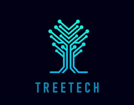 Sleek tree tech emblem with symmetric pattern Stock Illustration