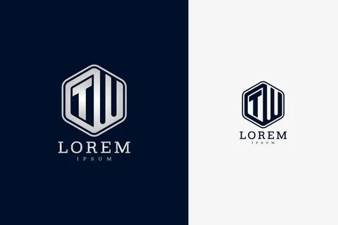 Sleek TW logo design with hexagonal frame, modern typography, and bold style. Stock Illustration