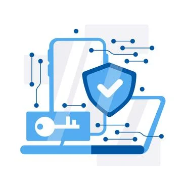 Sleek vector illustration of cyber security concept with shield, key, and Stockillustratie