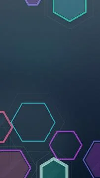 A sleek vertical composition of outlined hexagonal forms in luminous teal, .. Stock Illustration