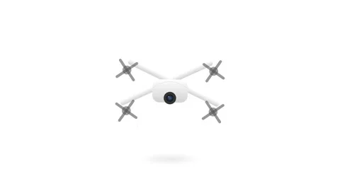 A sleek white and gray quadcopter drone icon featuring rapidly spinning pro.. Stock-Footage 346202396