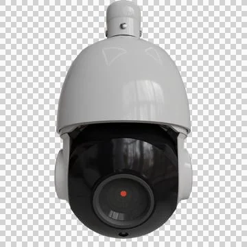 A sleek, white dome security camera with a black, spherical lens Stock Photos