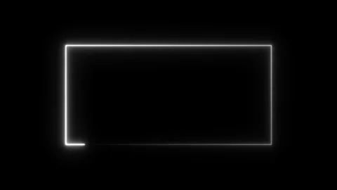 Sleek white glowing neon rectangle frame animation isolated on black background Vídeos de archivo 328986224