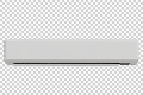 A sleek, white rectangular wall-mounted air conditioning unit is centered Stock Photos