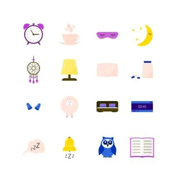 Sleep and Insomnia vector icon set. Sleep problems and sleeplessness concept. Stock Illustration