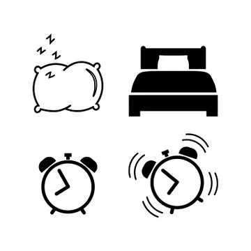 Sleep and wake up Icon set alarm clock, pillow Stock Illustration