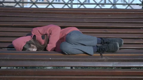 Sleep on the bench. Stock Footage 144116804