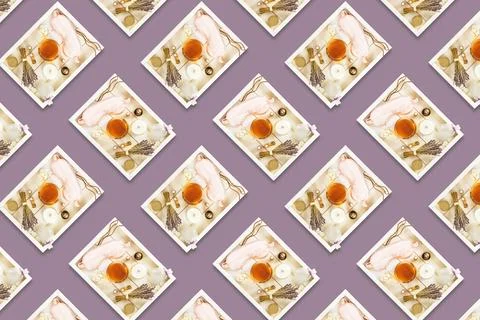 Sleep care seamless pattern with set for relaxing Stock Photos