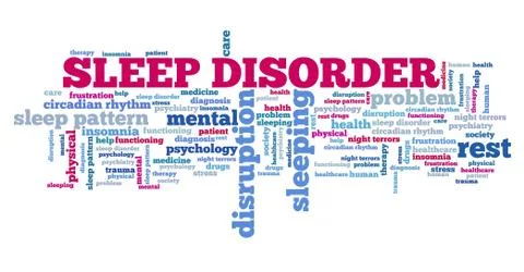 Sleep disorder concepts word cloud. Sleeping health keywords illustration. Stock Illustration
