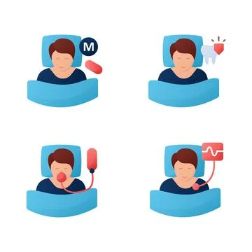 Sleep disorder flat icons set イラスト素材