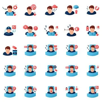 Sleep disorder flat icons set Stockillustratie