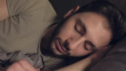 Sleep disorder panic attack man nightmare bed Stock Footage 130016794