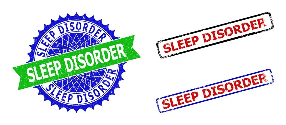 SLEEP DISORDER Rosette and Rectangle Bicolor Stamp Seals with Unclean Surfaces Illustrazione stock