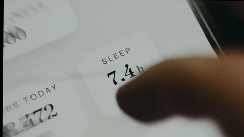 Sleep Duration indicating a total of 7.4 hours of sleep was recorded Stock Footage 335892689